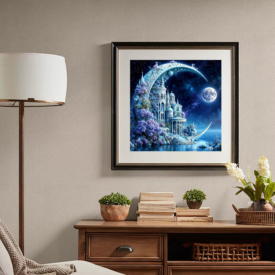 Huacan Diamond Painting Set Mond Schloss Landschaft mit Rundbohrern, Mehrfarbig, Breite: 20 cm, Höhe: 20 cm - Bild 3