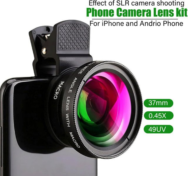 2 in 1 Kamera Objektiv Kit mit 0.45x Super Weitwinkel und 12.5x Makro HD Objektiv für iPhone, Samsung, Xiaomi und Android Smartphones in Schwarz - Bild 1