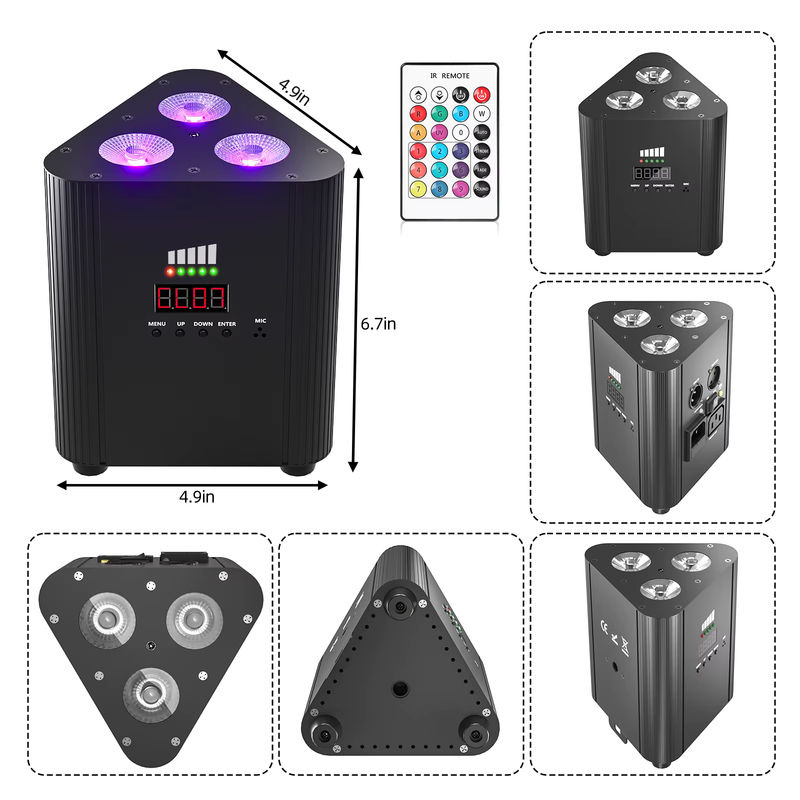 U'King 4er Set RGBW LED Batterie Par Licht, Dreieck Wand Effekt Licht mit DMX512, Schwarz - Bild 6