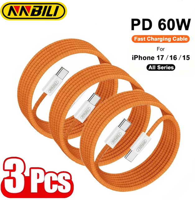 NNBILI USB Typ-C zu Typ-C Schnellladekabel 60W in Orange - Bild 1