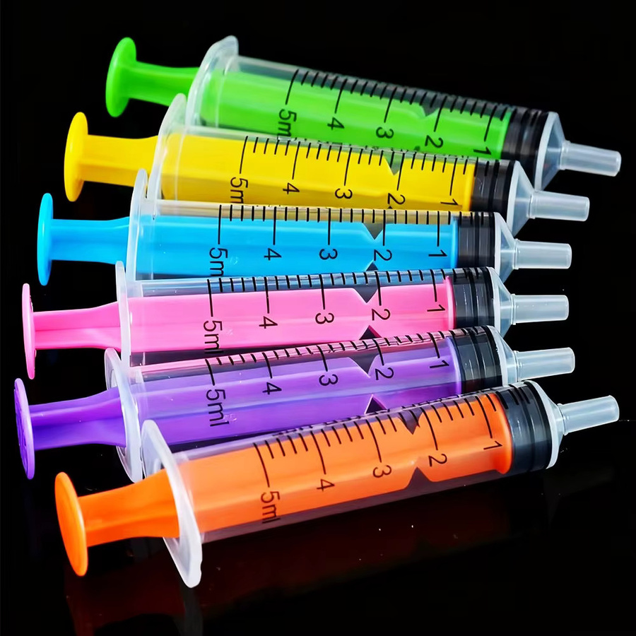 6/5 Stück farbige Spritzen 5ml für Flüssigkeitsdosierung und Klebstoff in Gelb, Blau, Lila, Grün und Orange - Bild 2