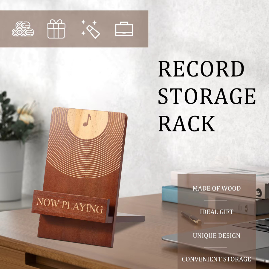 everso Wandhalterung für Schallplatten aus Holz im Retro-Design, Braun - Bild 6