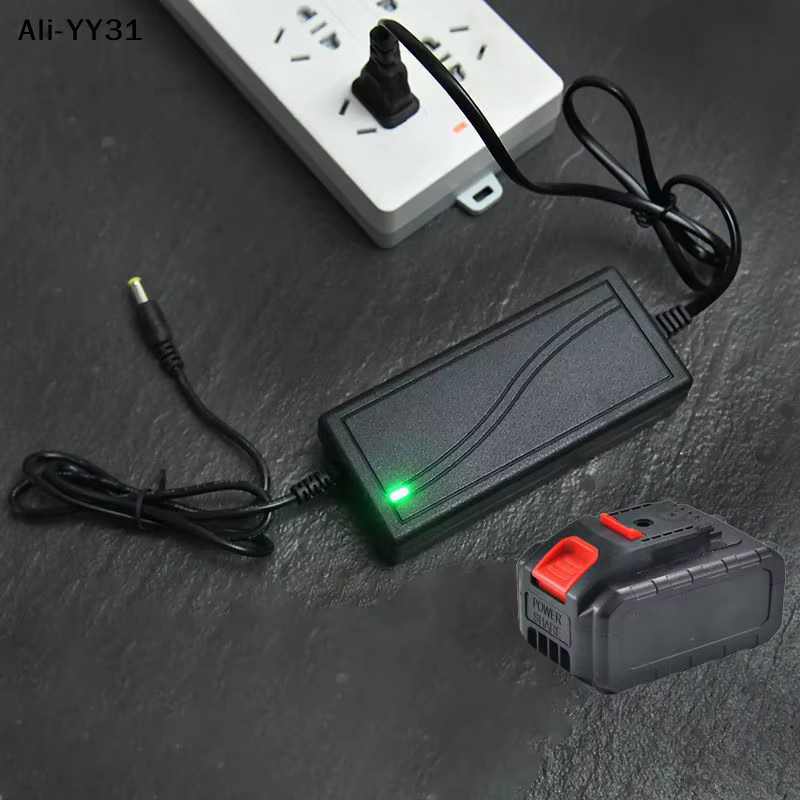 KOQZM Lithium-Ionen-Batterieladegerät 21V 2A mit Rundstecker in Schwarz für elektrische Werkzeuge wie Winkelschleifer und Sägen - Bild 4