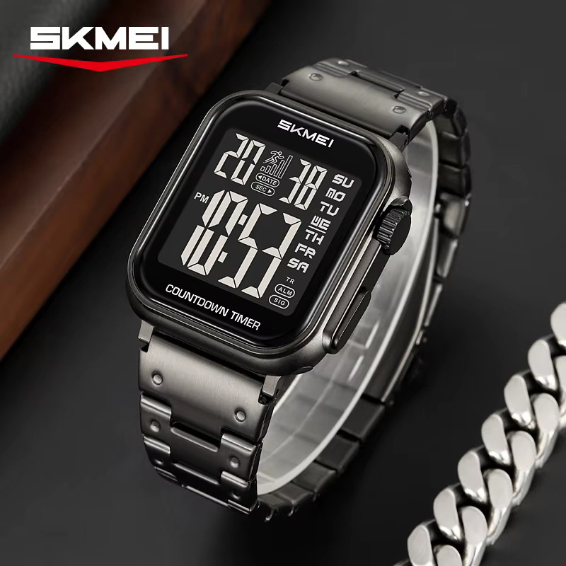 SKMEI Armbanduhr Digital, Quarz, Edelstahl, Schwarz, Herren - Bild 2