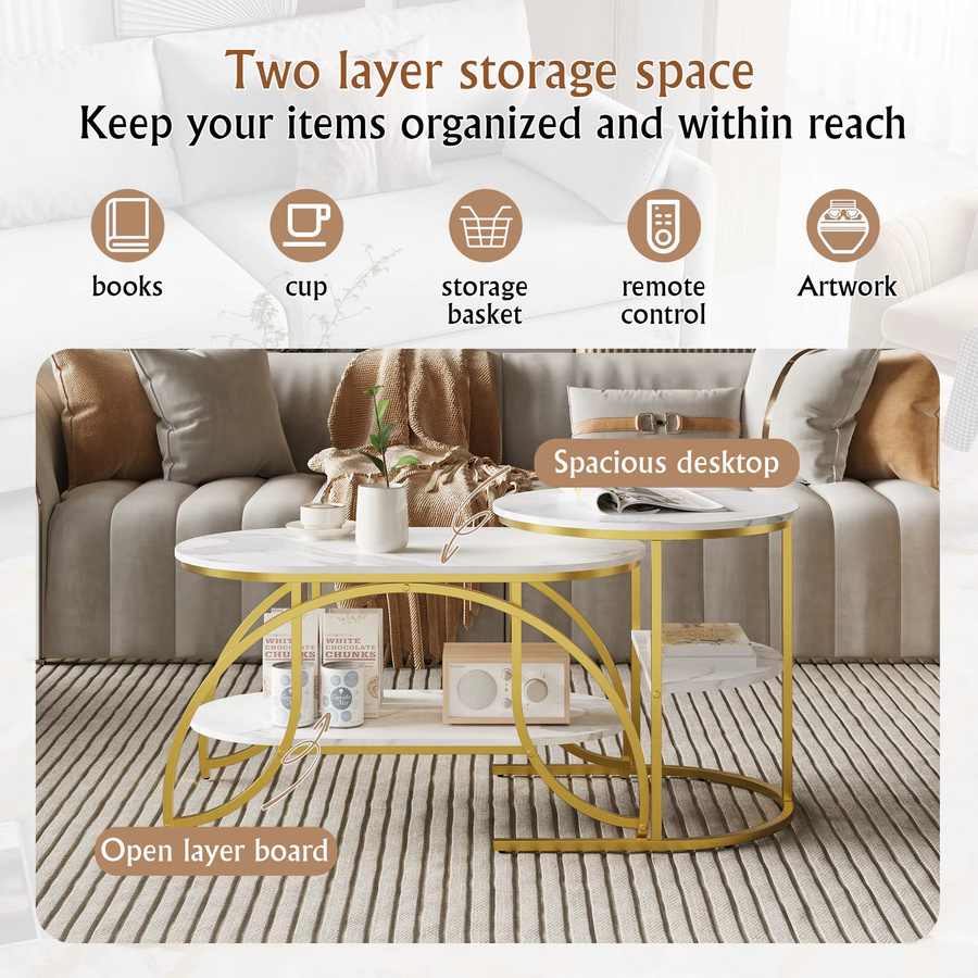 Rosahqnda Couchtisch mit Trennwand und Regalen aus Eisen, modern und glänzend, Weiß, Schwarz, Gold - Bild 2