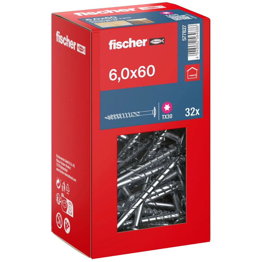 Fischer Holzbauschraube PowerFast II Tellerkopf TX Teilgewinde Ø 6 x 60 mm, 32 Stück, verzinkter Stahl, Silber/Blau - Bild 2