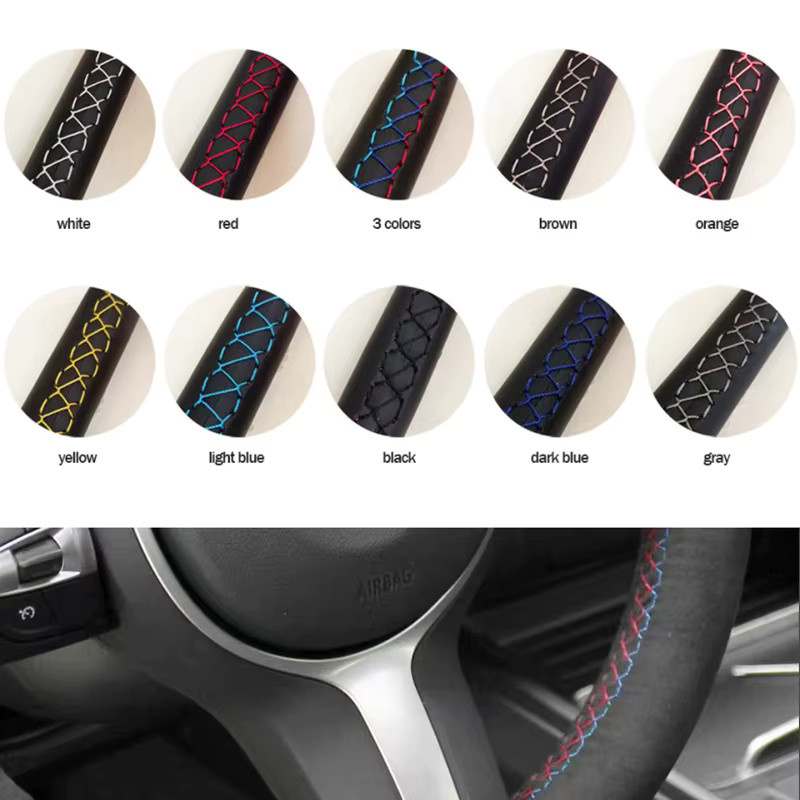 WUNHKF Lenkradbezug aus perforiertem Mikrofaser-Leder für Volkswagen VW Golf 4, Passat B5, Seat Leon und Polo in Schwarz - Bild 3