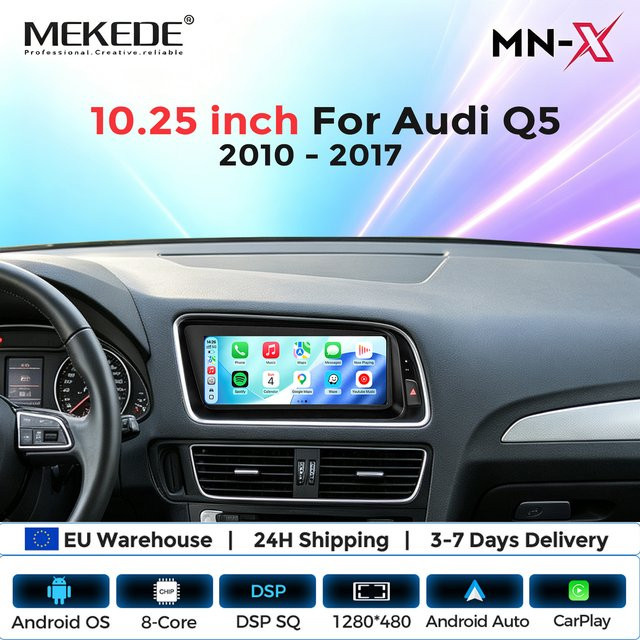 MEKEDE Android 15 Autoradio für Audi Q5 2010 - 2017 mit 6GB RAM, 128GB Speicher, 4G LTE, kabellosem CarPlay, Android Auto, WLAN, GPS und DSP-Multimedia-Player in Schwarz - Bild 1