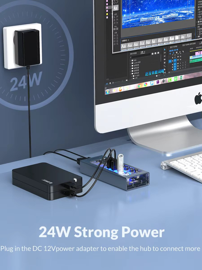 ORICO USB 3.0 Hub Aluminium USB Splitter mit 10 Ports und Ein/Aus Schalter in Grau inklusive 12V Netzteil zur Unterstützung des Aufladens für deinen Computer - Bild 6