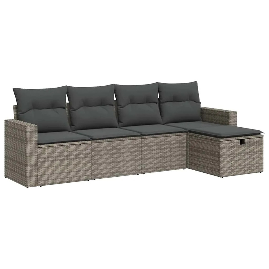 vidaXL 5-tlg. Garten-Sofagarnitur in L-Form mit Kissen und Ottoman, Grau, Poly Rattan und Metallrahmen - Bild 2