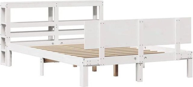 vidaXL Bettgestell mit Kopfteil aus massivem Kiefernholz in Weiß mit rustikaler Optik B/T/H: 100-120 x 200 cm - Bild 1