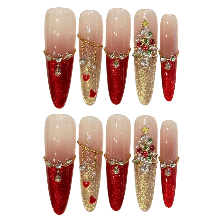 YADORNOS Künstliche Nägel, Katze Augen Design mit Glitter und Zirkon, 10 Stück, Damen, glänzend - Bild 5