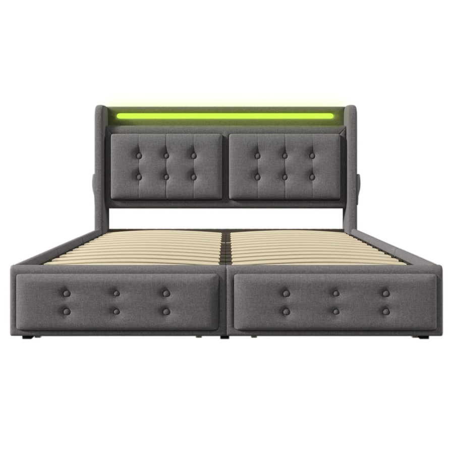okwish Polsterbett Grau mit LED-Kopfteil, USB-Anschluss und Bettablage, B/T/H: 140 x 200 x 106 cm - Bild 2