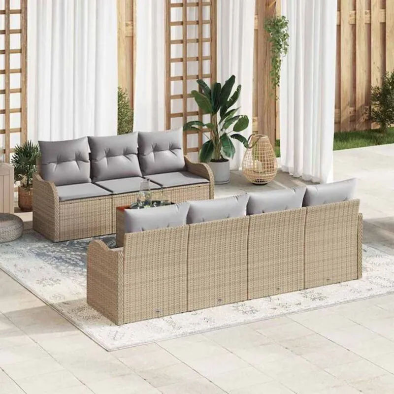 Vidaxl Garten-Sofa-Set aus 8 Teilen, modulares Rattan-Set mit Aufbewahrungsbox in Beige und Grau - Bild 1
