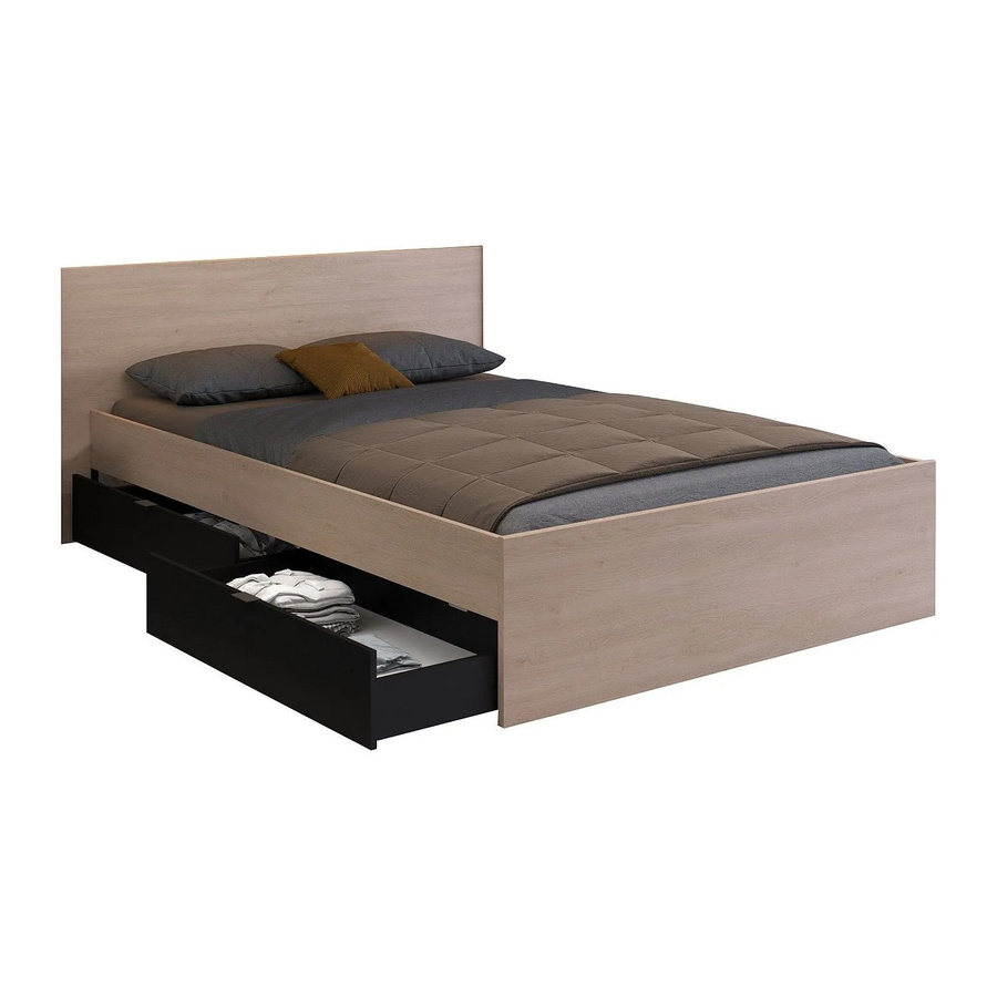 Velona Bettrahmen mit Schubladen in Schwarz und Naturfarben, B/T/H: 140 x 190 cm - Bild 2
