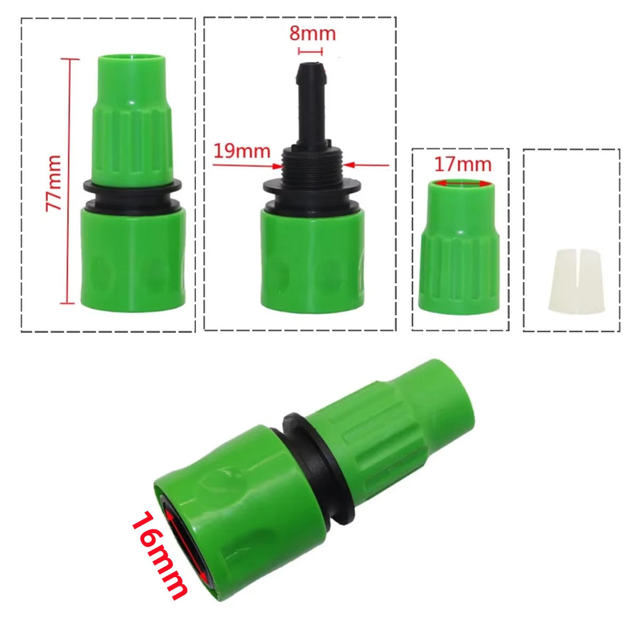 Adhere To Fly Schnellanschluss Set für Gartenbewässerung und Autowäsche, 2er Pack, Grün, 3/8 Zoll Rohr auf 16mm Anschluss sowie 8/11mm Schlauchverbindung - Bild 2