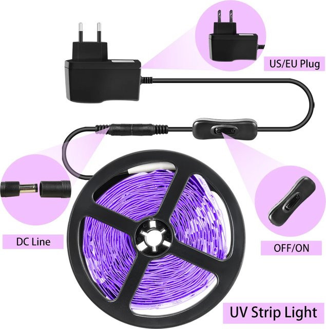 GGBEE UV LED Streifen SMD2835 Schwarzlicht 385-400nm DC12V Schwarz - Bild 1