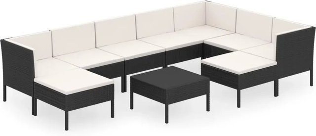 vidaXL 10-tlg Garten-Lounge-Set in L-Form aus Poly Rattan und Metall mit Auflagen und Tisch in Schwarz und Weiß - Bild 1