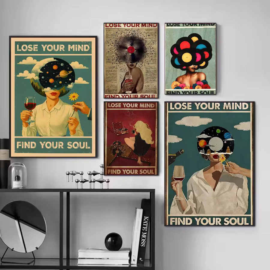 F-Flyhaw Vintage Poster Lose Your Mind Find Your Soul Selbstklebender Wandaufkleber Mehrfarbig B: 20 cm, H: 20 cm - Bild 3
