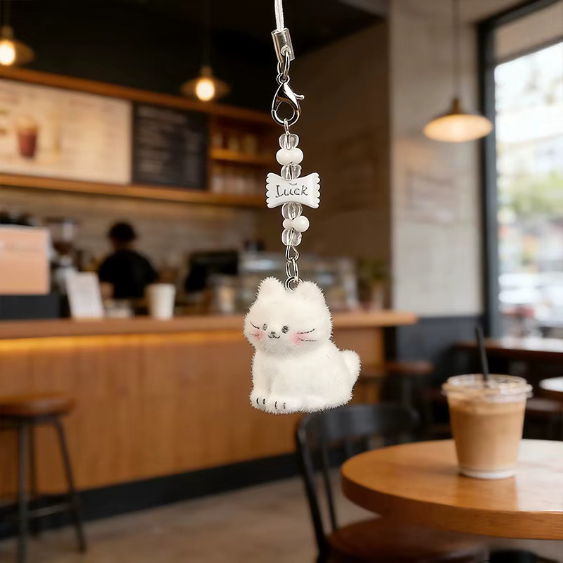 Kawaii Cartoon Katzen Handykette mit Kätzchen-Anhänger und Schlüsselband als süßer Taschenanhänger oder Schlüsselanhänger - Bild 3