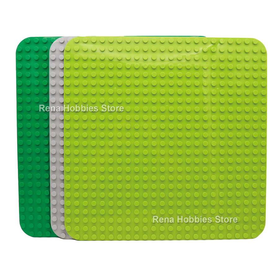 2er-Set 24x24 Punkte Grundplatte mit Glatte Ecke, Bausteine Zubehör, Grau, Grün - Bild 1