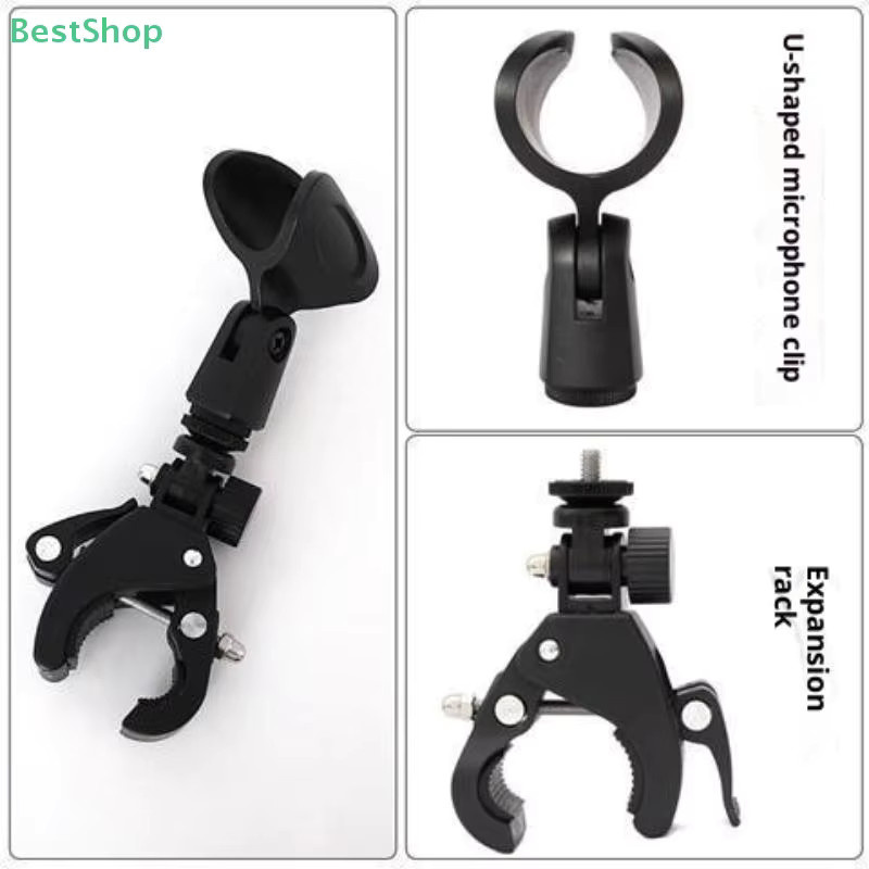 Trommel Mic Clip Halterung mit Krabbenklemme für Mikrofonständer und Trommelfelge, Schwarz, 5/8 bis 3/8 Gewinde - Bild 3