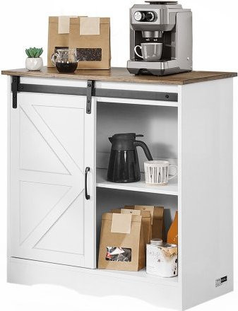 VEVOR Coffee Bar Cabinet im Farmhouse-Stil mit 3-stufigem Stauraum und Scheunentüren, Sideboard Buffet in Weiß, B/T/H: 80 x 46,2 x 80 cm - Bild 1