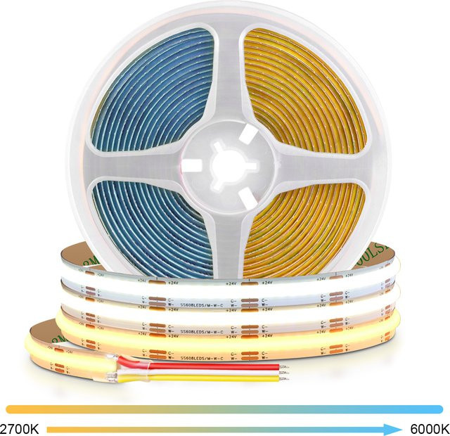 Lcamaw COB-CCT-LED-Streifenlicht in Weiß, dimmbar, 2700 K bis 6500 K, RA90, flexibel und linear - Bild 1