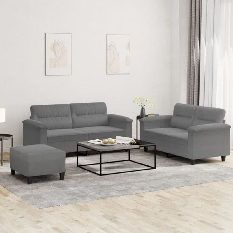Vidaxl 3-teilige Sofagarnitur in Anthrazit aus Mikrofaser mit Metallgestell und Kissen im modernen Design, B/T/H: 170 x 55 x 80 cm, 2-Sitzer - Bild 1