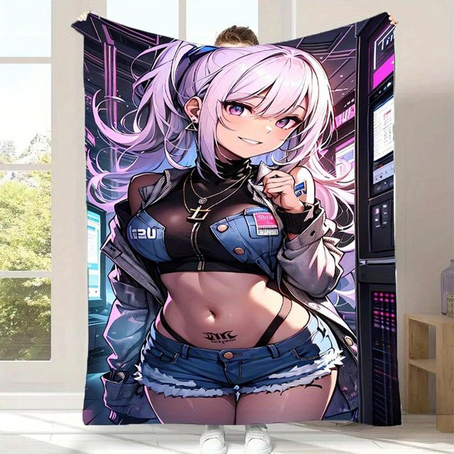 Flanell-Decke mit Anime-Charakter-Mädchen-Muster in Multicolour für Wohnzimmer, Büro und Reisen - Bild 1
