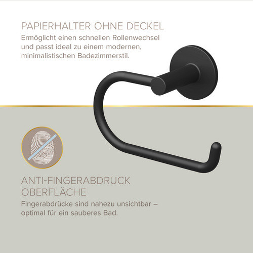 LENZ Toilettenpapierhalter NERO aus Metall in Schwarz-matt zur Montage durch Kleben oder Bohren - Bild 2