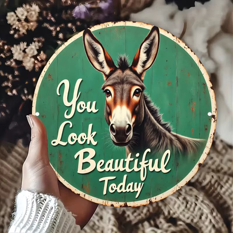 Vintage Aluminium Wandschild Potdemiel You Look Beautiful Today mit Esel-Design in Grün, B/H: 20,32 x 20,32 cm - Bild 2
