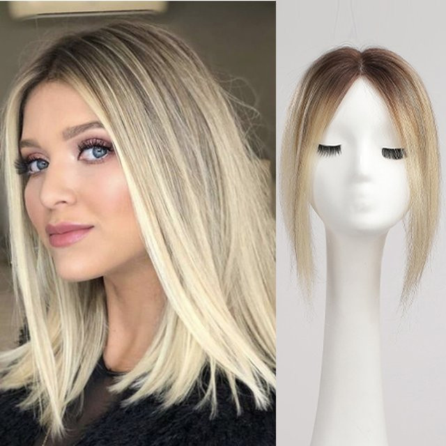 HAIRCUBE Echthaar Topper Clips, braun blond Ombre, Spitze Basis, Damen - Bild 1