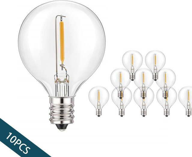 10 Stück Foroureyes Lighting LED G40 Ersatz-Glühbirnen mit E12 Sockel, 1 W, Warmweiß, Kunststoff-Kugelbirnen für Lichterketten im Innen- und Außenbereich - Bild 1