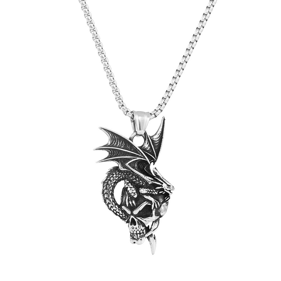 TOGA PULLA Halskette, Drachen Anhänger, Edelstahl, Silber, Herren - Bild 3