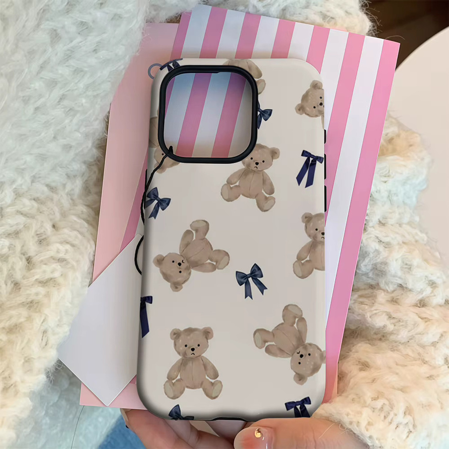 Handyhülle Teddybären und Schleifen für Apple iPhone 17 16 15 14 13 12 11 Pro Max Plus mit doppelschichtiger Rückseite in Multicolour - Bild 3