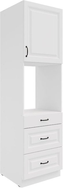 Küchen Hochschrank STILO Weiss mit 3 Schubladen, einer Tür und einem offenen Fach, Breite: 60 cm - Bild 1