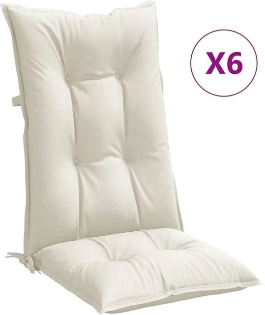 6er Set vidaXL Hochlehner-Auflagen aus Polyester in Melange Creme, UV-beständig, B/H/T: 120 x 50 x 7 cm - Bild 1