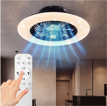 tectake LED Deckenleuchte mit Ventilator, 40 W, dimmbar, 3 Lichtfarben, mit Fernbedienung und Rückwärtslauf, Farbe: Weiß, Durchmesser: 50 cm