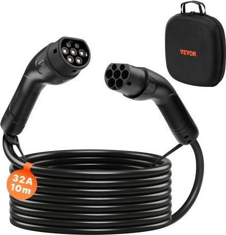 VEVOR EV Ladekabel Typ 2 Verlängerungskabel 32 A 10 m für Elektrofahrzeuge 22 kW 3-Phasen Wechselstrom Schwarz mit Tragetasche - Bild 1