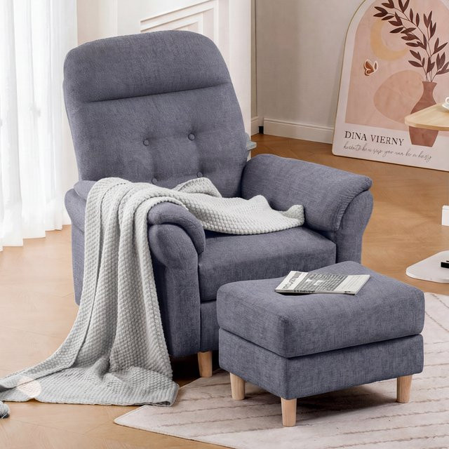 COMHOMA Relaxsessel mit Hocker und verstellbarer Rückenlehne aus Chenille Stoff, Polstersessel für Wohnzimmer und Schlafzimmer - Bild 1