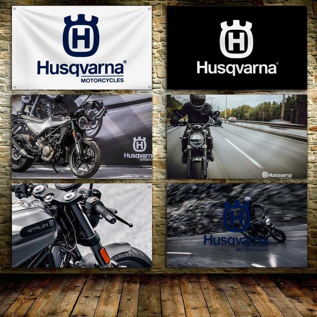 Husqvarnas Logo Banner Flagge in Schwarz mit Metallösen zur Wanddekoration oder Garagendekoration, Breite: 91,44 cm, Höhe: 152,4 cm - Bild 1