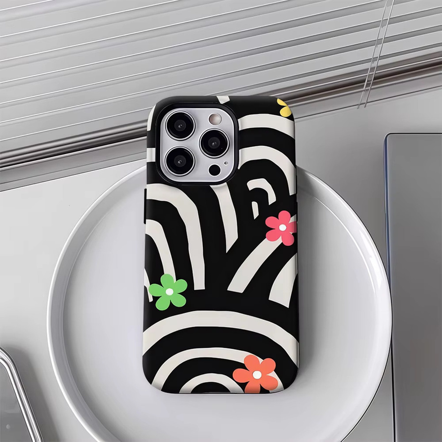 Flower Line Maze Handyhülle für iPhone 17 16 15 14 13 12 11 Pro Max Plus mit doppelschichtiger Rückseite in Multicolour - Bild 5