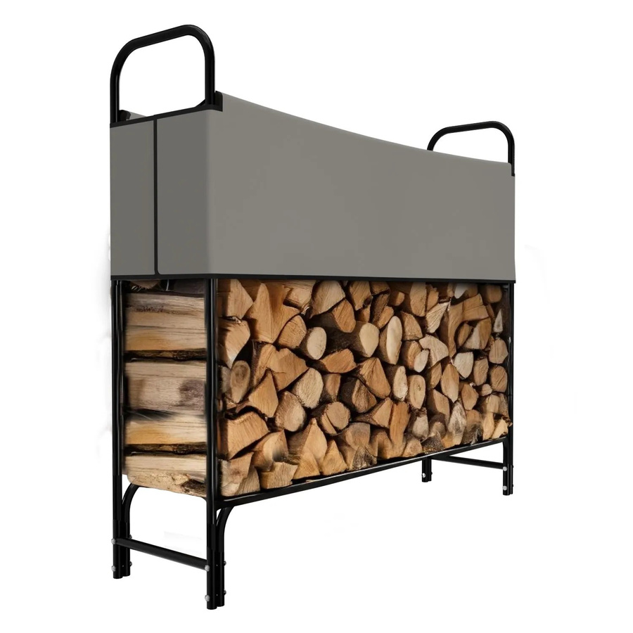 GARMIO Kaminholzregal aus Metall mit Abdeckung und Stapelhilfe, pulverbeschichtet, B/T/H: 130 x 30 x 117 cm - Bild 2
