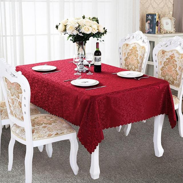 Elegante Jacquard-Tischdecke von Your Warm Home in Rot mit floralem Muster, rechteckig, B/T: 120 x 120 cm - Bild 1