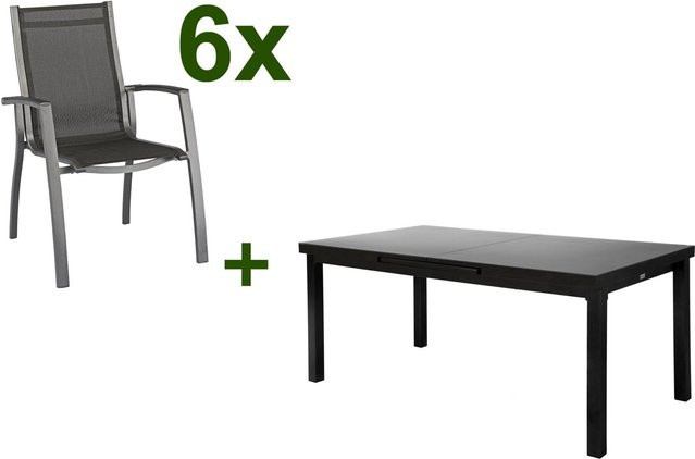 Kettler Altura Garten-Essgruppe aus Aluminium und Textilene in Anthrazit mit ausziehbarem Tisch und 6 Stapelsesseln, Tisch B: 180 bis 240 cm, B/T/H: 240 x 100 x 76 cm - Bild 1