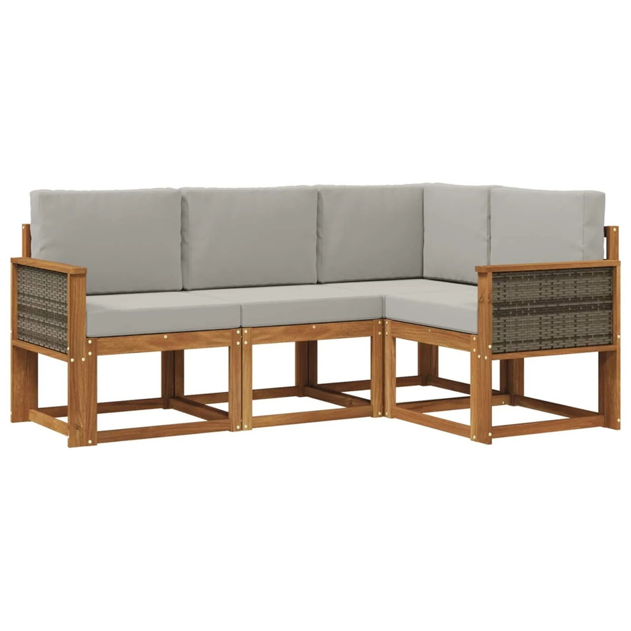 vidaXL Outdoor-Sofagarnitur L-Form aus Massivholz-Akazie und Polyester in Hellgrau mit Sitz- und Rückenkissen - Bild 2