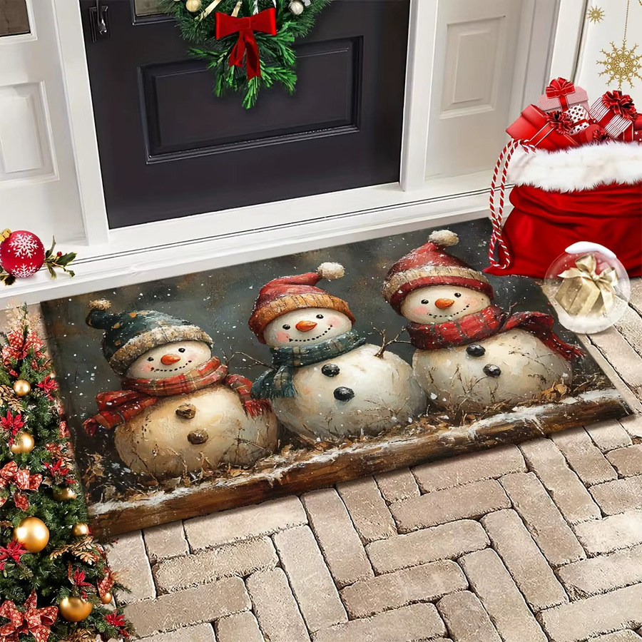 VIKAMA Weihnachtsteppich Schneemann rund, waschbar, Mehrfarbig - Bild 3