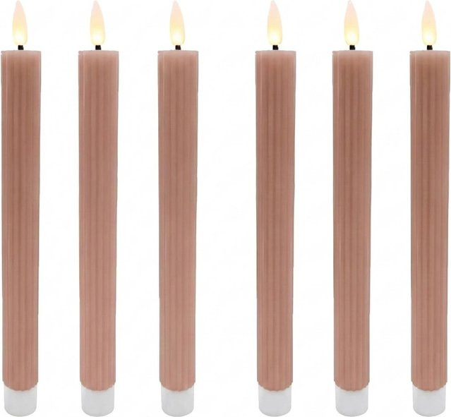 Relaxdays LED Stabkerzen 6er Set aus Echtwachs in Altrosa mit Flackerndem Flammeneffekt und Rillen-Design, Höhe: 25 cm, Durchmesser: 2 cm - Bild 1