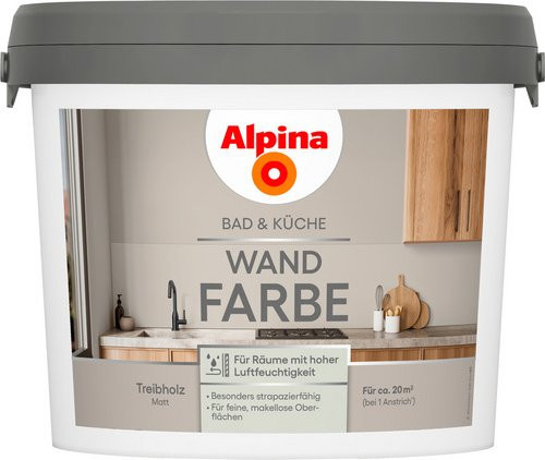 Alpina Farben Wandfarbe Bad & Küche Treibholz Matt Beige 2,5 l - Bild 1